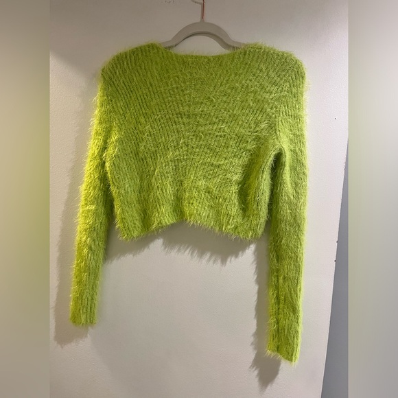 Dolls Kill Current Mood green fuzzy cropped sweater - Picture 2 of 3